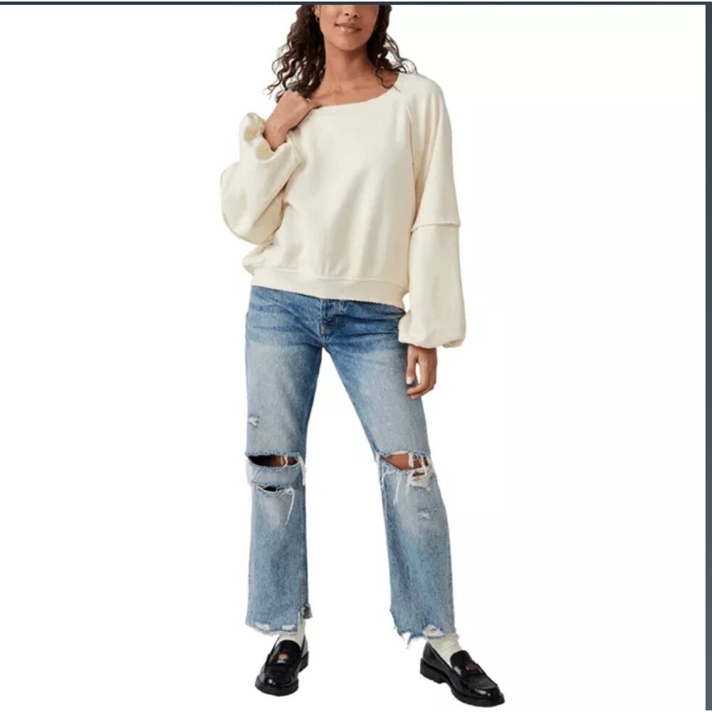 Free People Sweet Deets Sweatshirt Top Oversized Pullover Long Sleeves S 265869 - Picture 2 of 11